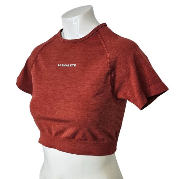 Alphalete Womens Amplify Short Sleeve Crop Top, Lightweight, Orange, Size Medium - Picture 2 of 9